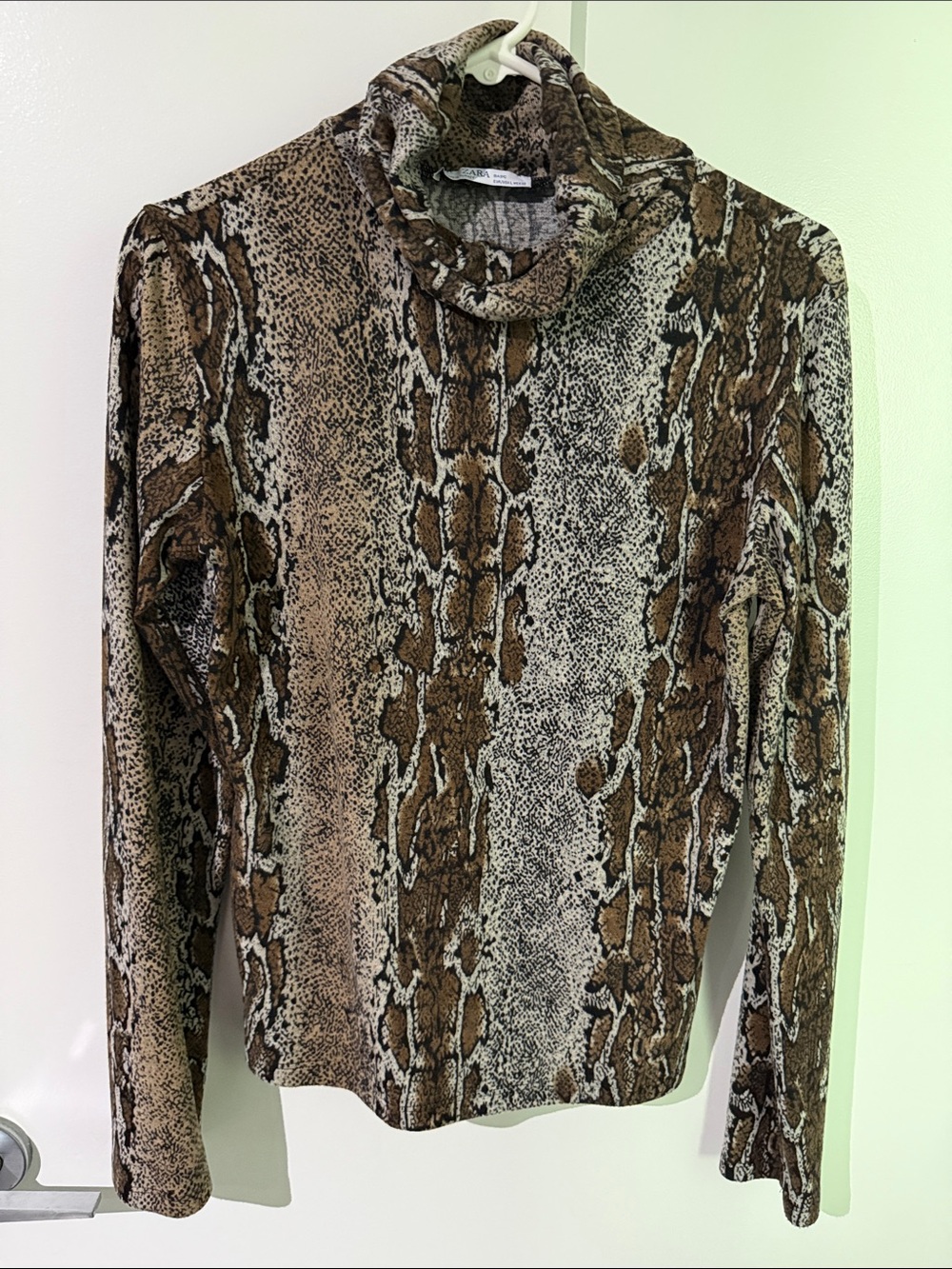 Zara Brown and Cream Snake-Print Turtleneck